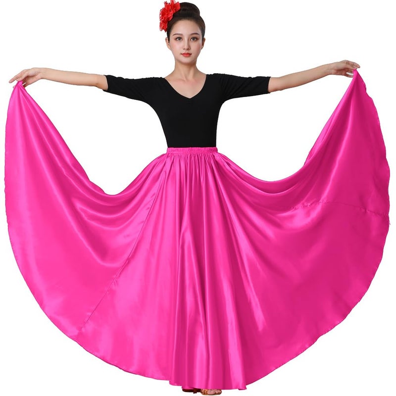 Sancan Women Full Ankle Length Retro Long Maxi Skirt for Dance Gypsy Costume Church Praise Worship Celebration Party Cosplay (Rose Red) - Image 2